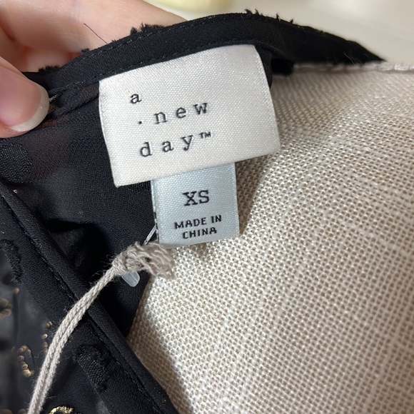 A New Day Black Gold Long Sleeve Top Sheer See Thru XS NWT - Picture 7 of 8